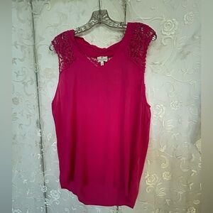 Sleeveless Crochet Shoulder Tank Top - Hot Pink